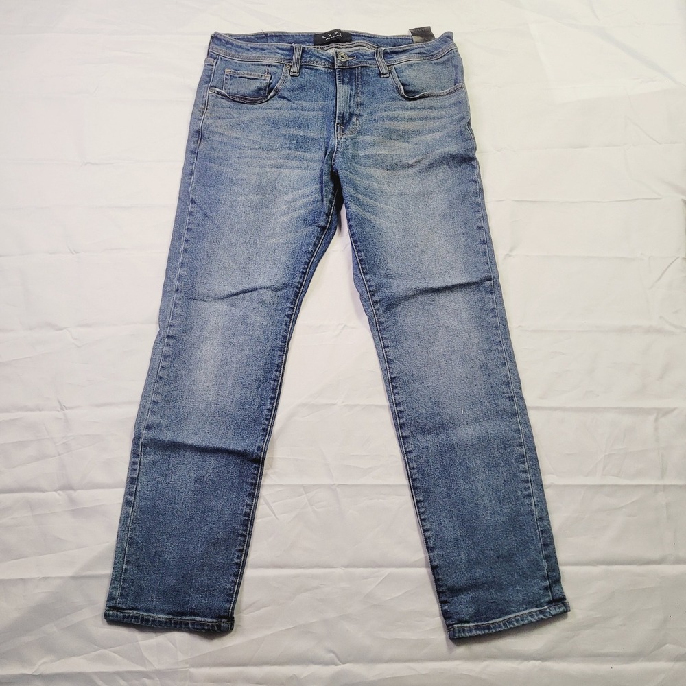 LVPL Straight Leg Jeans Men's 34 x 30  Blue Medium Wash Denim Stretch J33